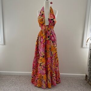 Elegant Floral Halter Maxi Dress